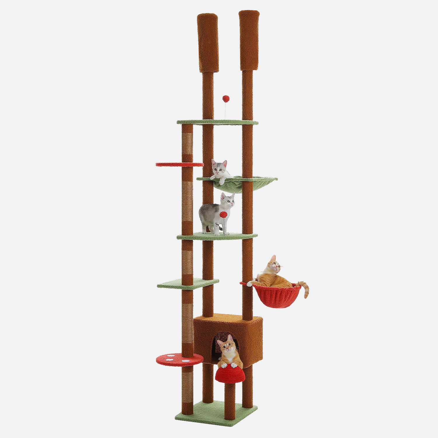 GOPLUS Plafondhoge krabpaal, in hoogte verstelbaar van 255-280 cm, 5-traps kattenboom van hout met krabpalen, gezellige schuilplaats, bed, mand en hangmat, indoor kattenmeubel voor huiskatten GOPLUS Plafondhoge krabpaal, in hoogte verstelbaar van 255-280 cm, 5-traps kattenboom van hout met krabpalen, gezellige schuilplaats, bed, mand en hangmat, indoor kattenmeubel voor huiskatten